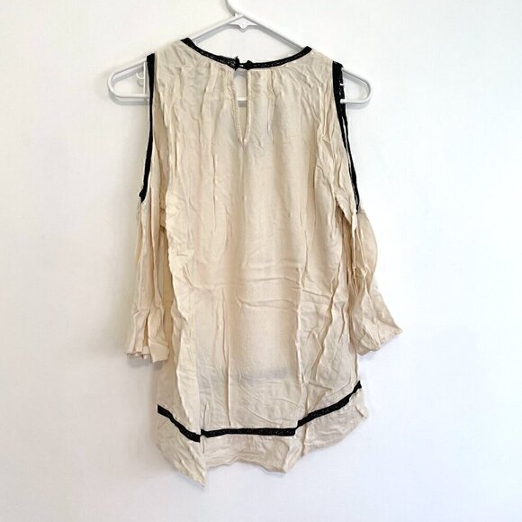 RO&DE ANTHROPOLOGIE Lace Trim Cold Shoulder Blouse Cream Ivory Black 3/4 Sleeve - Picture 12 of 14